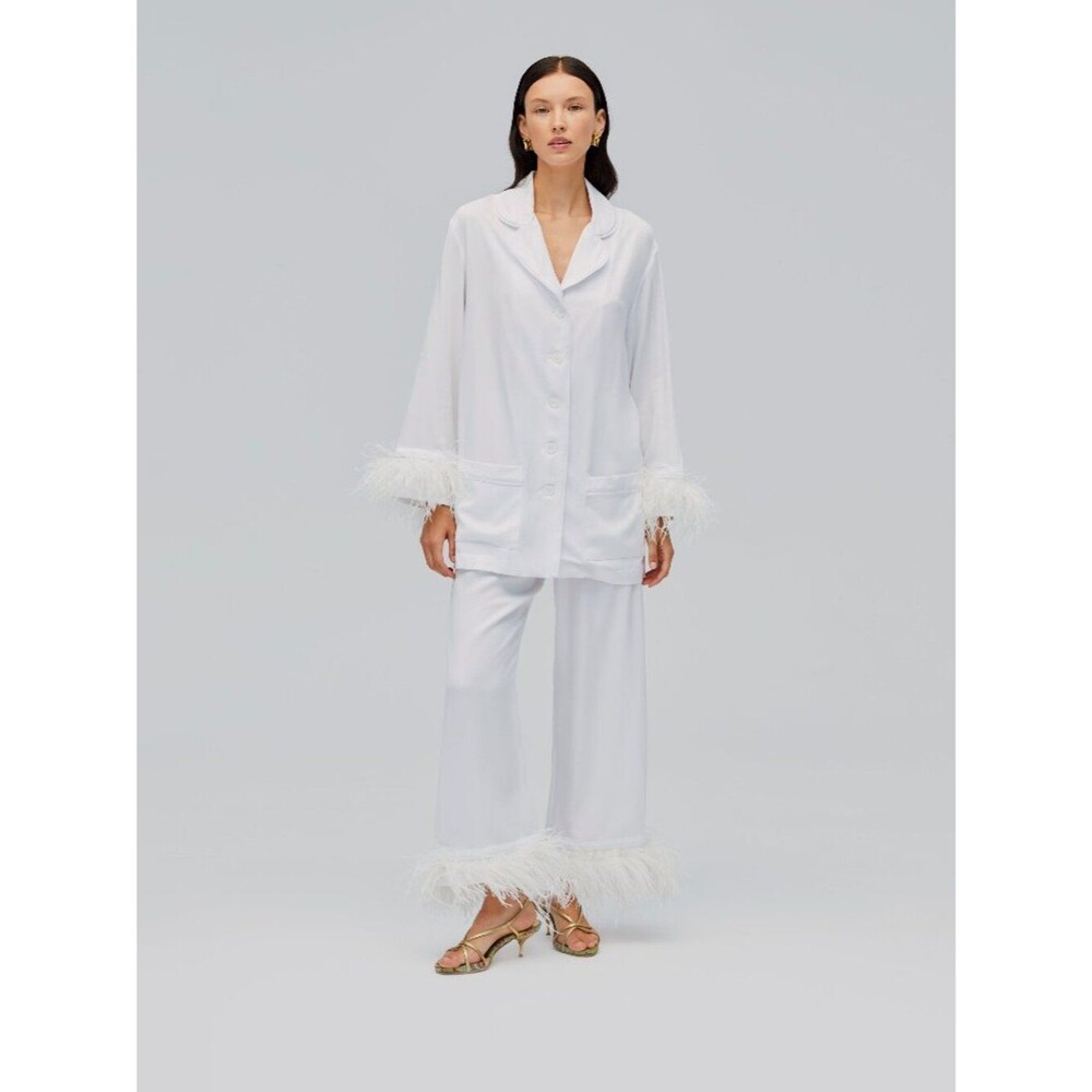 Sleeper Party Pajamas Set with Detachable Feathers in White Size M